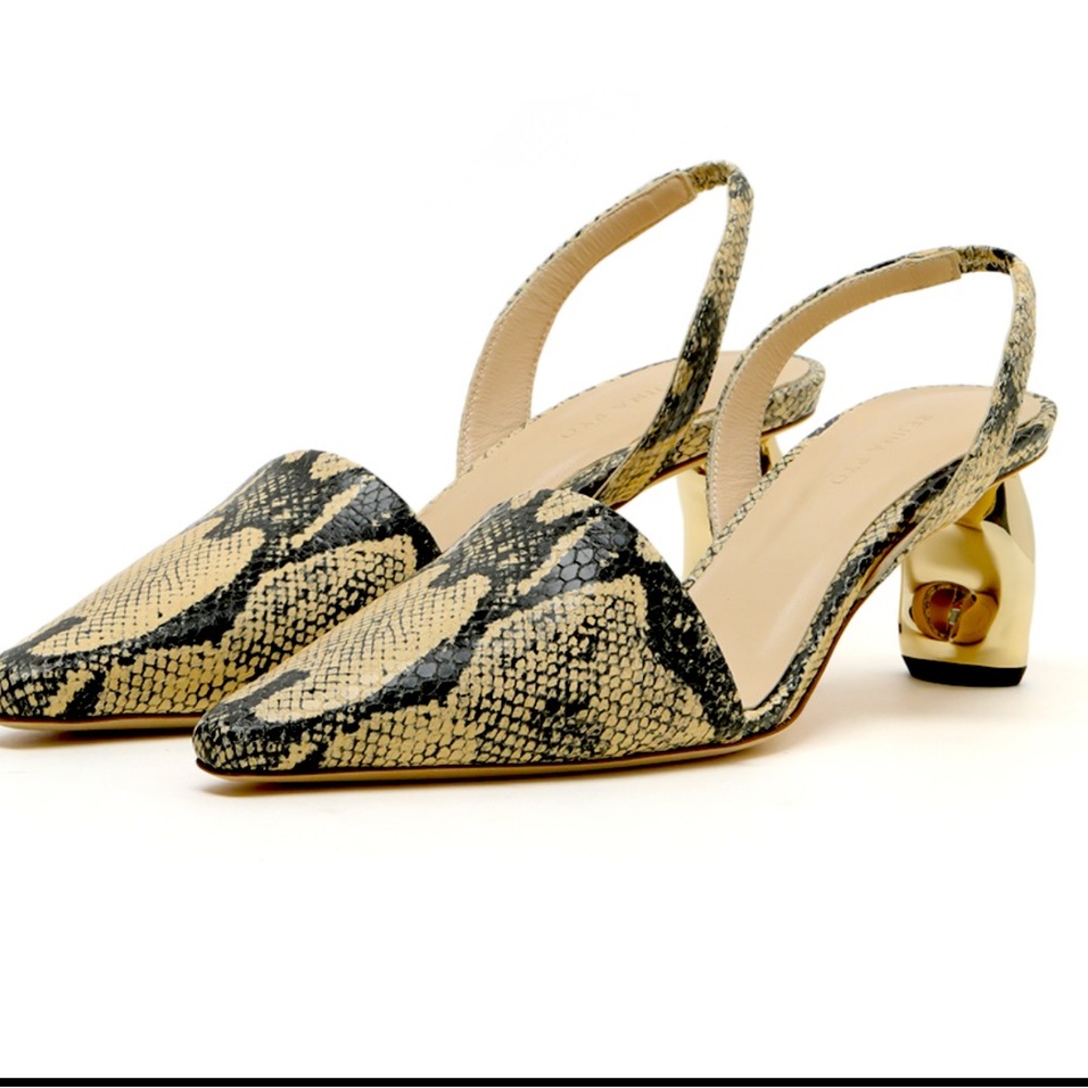 Rejina Pyo Snakeskin Slingbacks with Gold Heel- 38